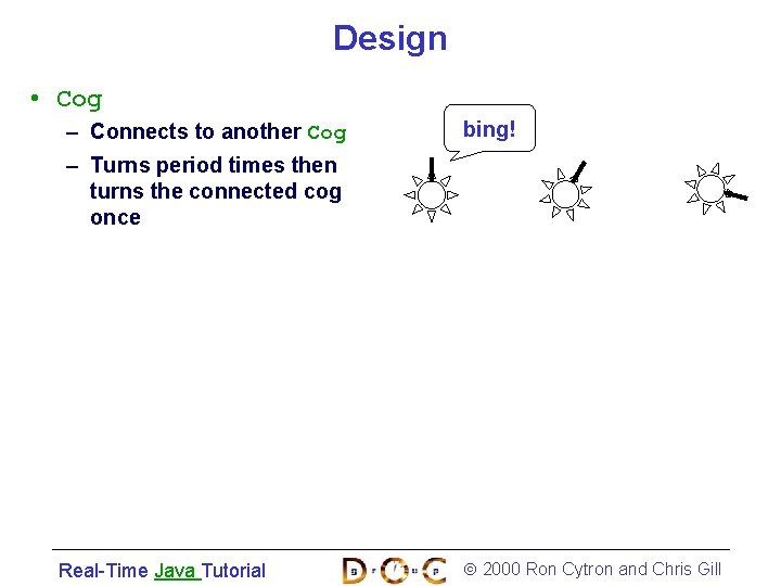Design • Cog – Connects to another Cog – Turns period times then turns