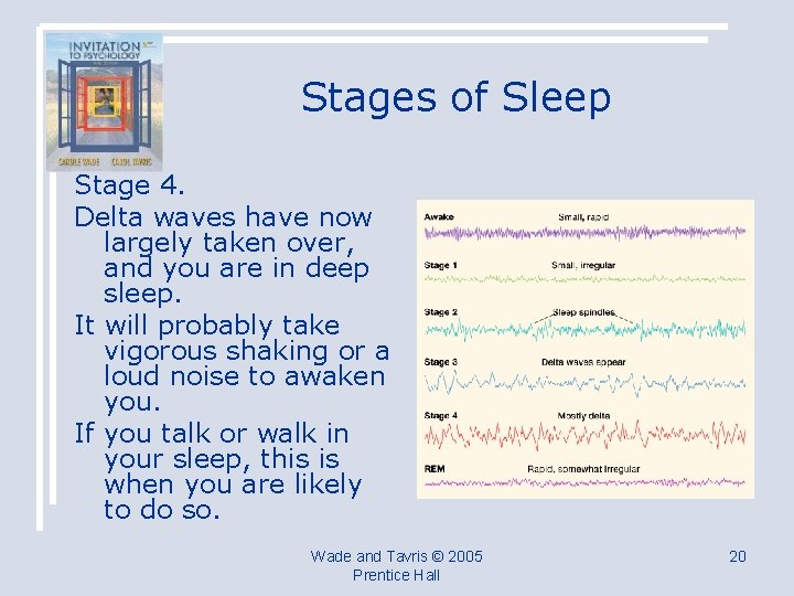 Stages of Sleep Stage 4. Delta waves have now largely taken over, and you