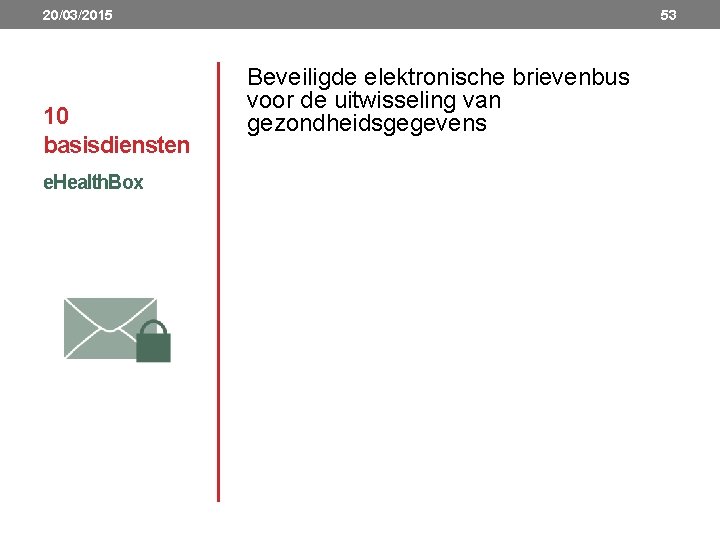 20/03/2015 10 basisdiensten e. Health. Box 53 Beveiligde elektronische brievenbus voor de uitwisseling van