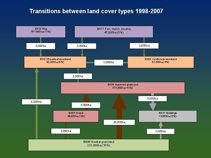 Transitions between land cover types 1998 -2007 BH 12 Bog 161, 000 ha (11%)
