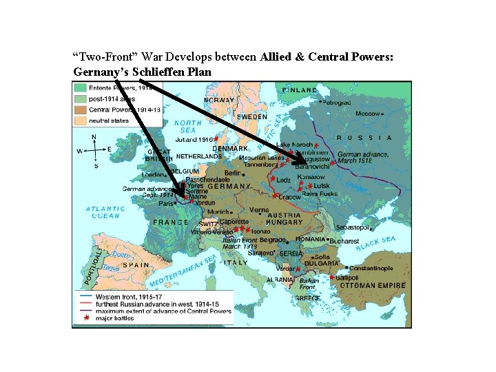 “Two-Front” War Develops between Allied & Central Powers: Gernany’s Schlieffen Plan 