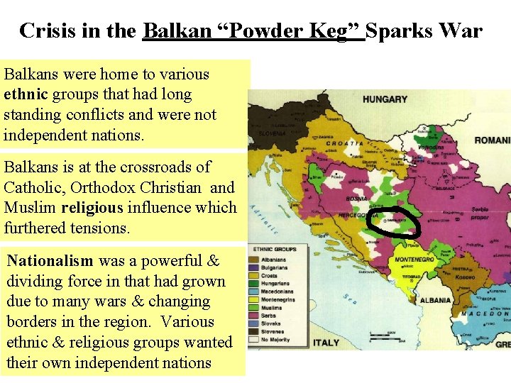 Crisis in the Balkan “Powder Keg” Sparks War Balkans were home to various ethnic