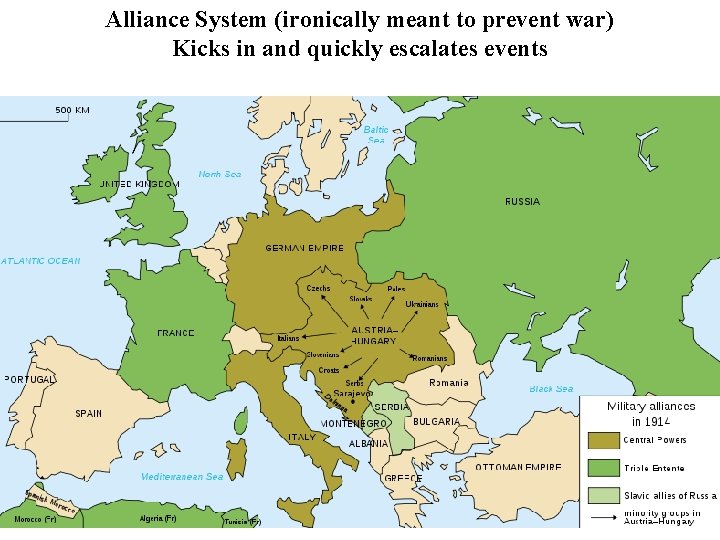 Alliance System (ironically meant to prevent war) Kicks in and quickly escalates events 