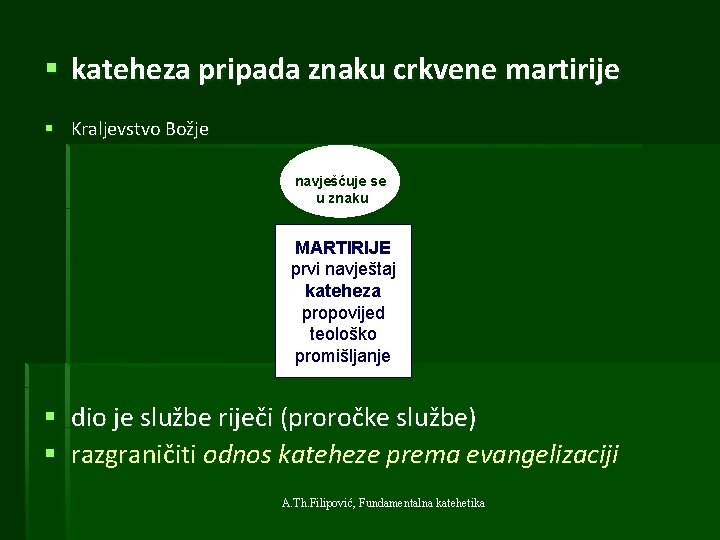 § kateheza pripada znaku crkvene martirije § Kraljevstvo Božje navješćuje se u znaku MARTIRIJE