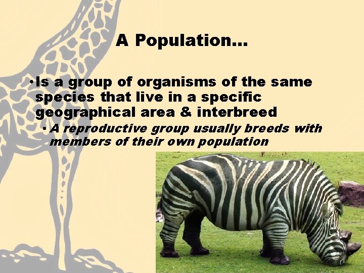 A Population… • Is a group of organisms of the same species that live