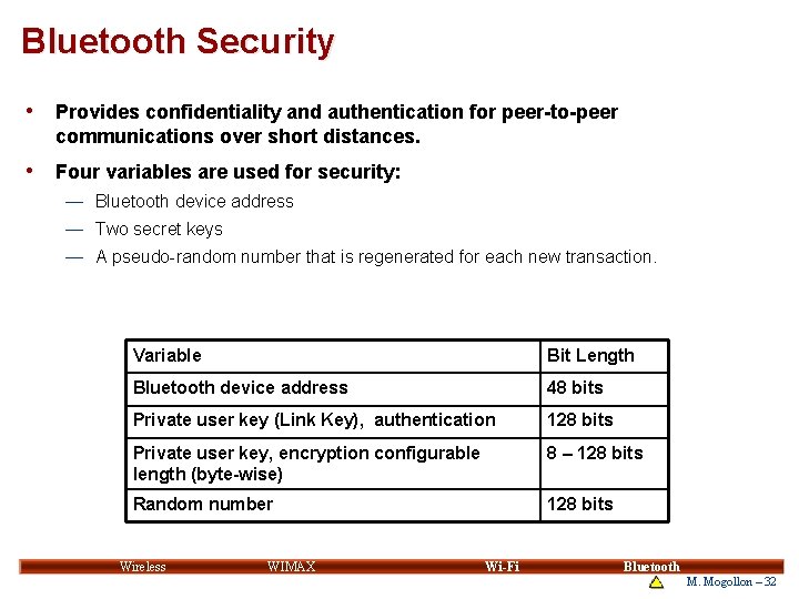 Bluetooth Security • Provides confidentiality and authentication for peer-to-peer communications over short distances. • Bluetooth Security • Provides confidentiality and authentication for peer-to-peer communications over short distances. •