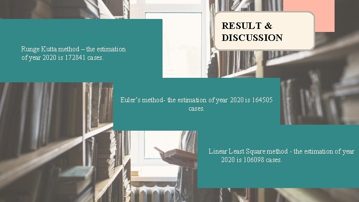 RESULT & DISCUSSION Runge Kutta method – the estimation of year 2020 is 172841