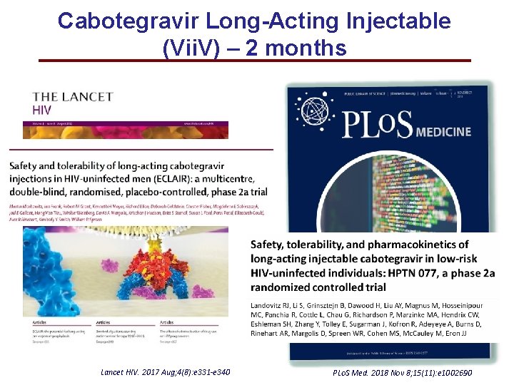 Cabotegravir Long-Acting Injectable (Vii. V) – 2 months Lancet HIV. 2017 Aug; 4(8): e
