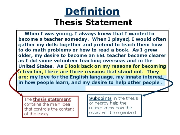 Definition Thesis Statement When I was young, I always knew that I wanted to