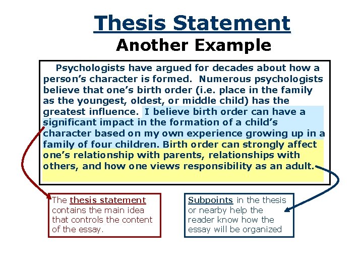 Thesis Statement Another Example Psychologists have argued for decades about how a person’s character