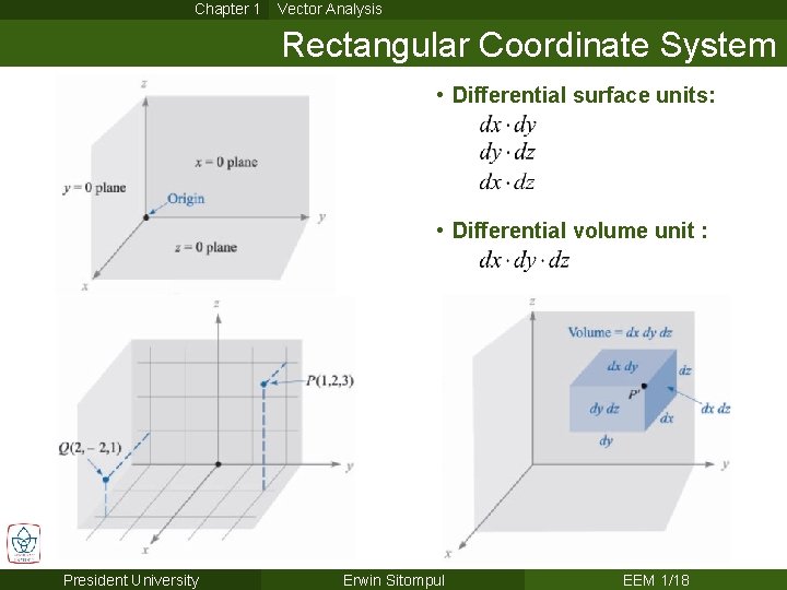 Chapter 1 Vector Analysis Rectangular Coordinate System • Differential surface units: • Differential volume