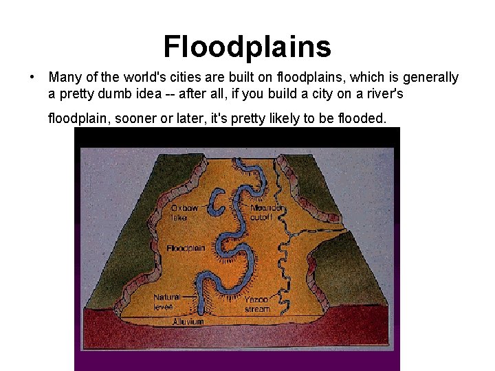 Floodplains • Many of the world's cities are built on floodplains, which is generally