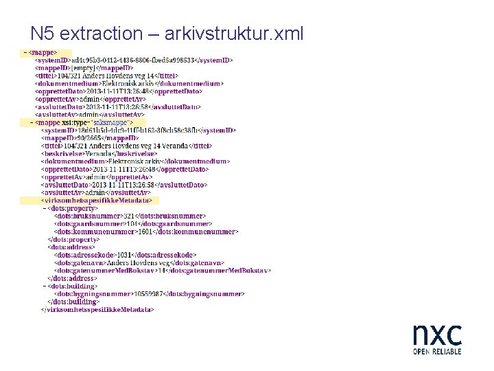 N 5 extraction – arkivstruktur. xml 