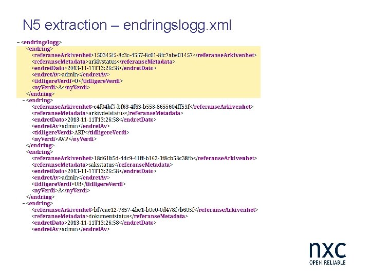 N 5 extraction – endringslogg. xml 