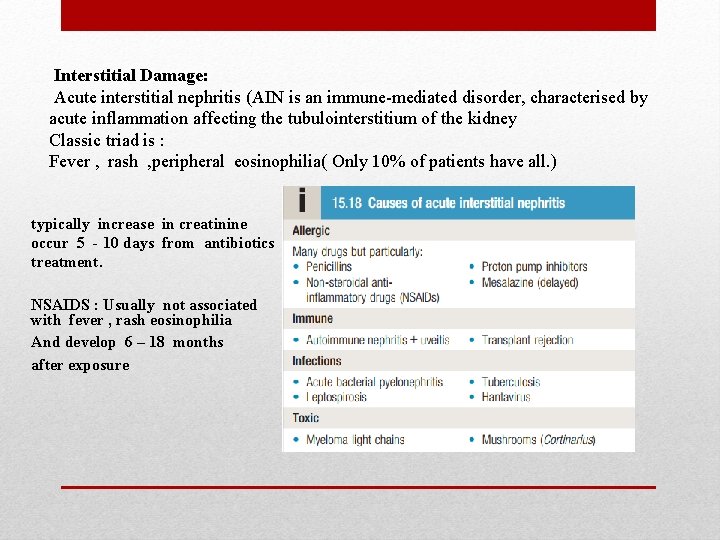 Interstitial Damage: Acute interstitial nephritis (AIN is an immune-mediated disorder, characterised by acute inflammation Interstitial Damage: Acute interstitial nephritis (AIN is an immune-mediated disorder, characterised by acute inflammation