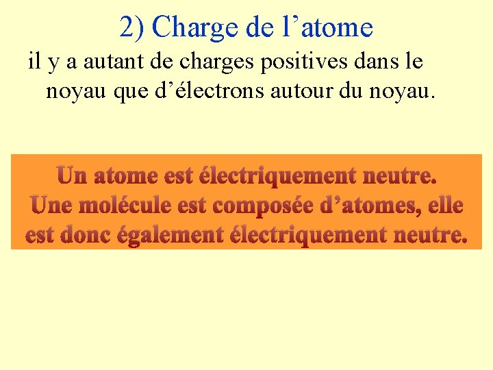 2) Charge de l’atome il y a autant de charges positives dans le noyau