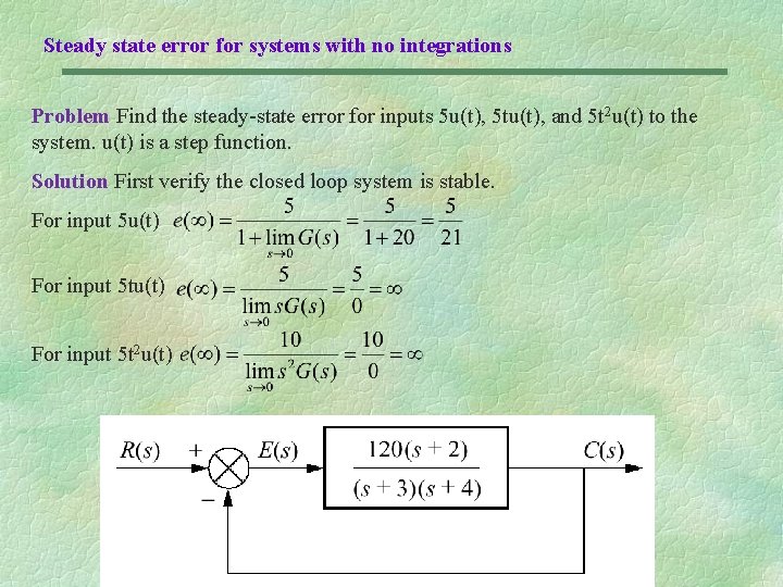 Steady state error for systems with no integrations Problem Find the steady-state error for