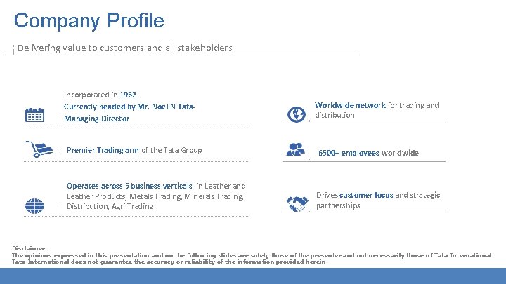 Company Profile Delivering value to customers and all stakeholders Incorporated in 1962 Currently headed