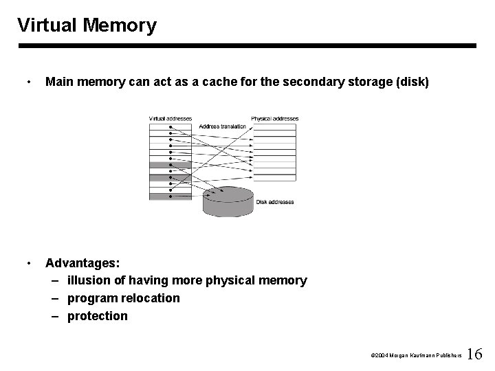 Virtual Memory • Main memory can act as a cache for the secondary storage