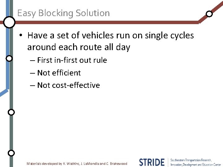 Easy Blocking Solution • Have a set of vehicles run on single cycles around
