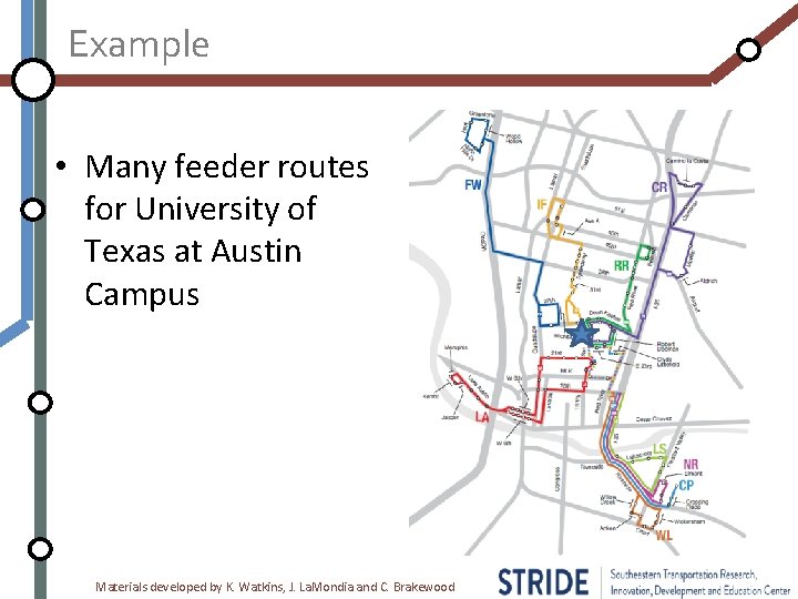 Example • Many feeder routes for University of Texas at Austin Campus Materials developed
