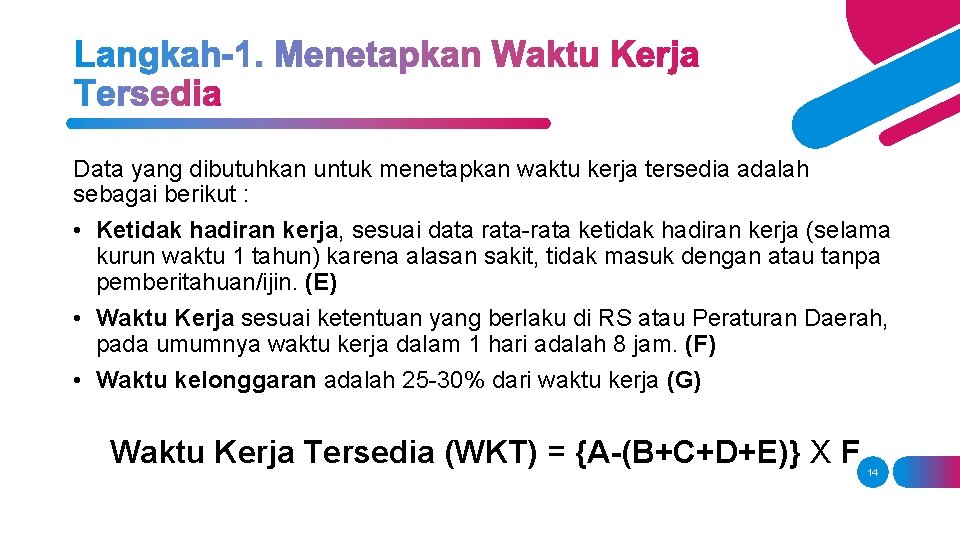 Data yang dibutuhkan untuk menetapkan waktu kerja tersedia adalah sebagai berikut : • Ketidak