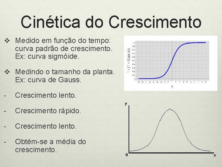 Cinética do Crescimento v Medido em função do tempo: curva padrão de crescimento. Ex: