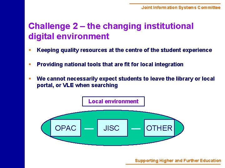 Joint Information Systems Committee Challenge 2 – the changing institutional digital environment § Keeping