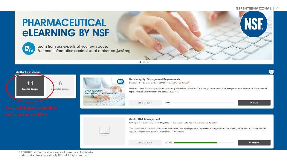 NSF INTERNATIONAL | 4 Every delegate enrolled into course on LMS © 2020 NSF