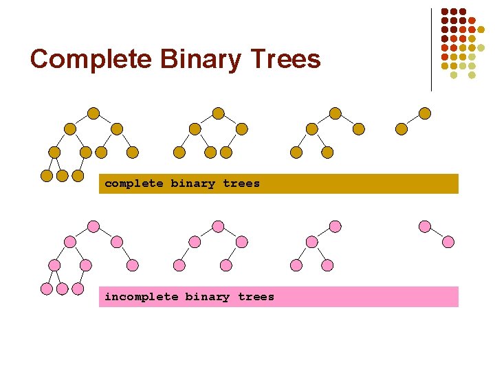 Complete Binary Trees complete binary trees incomplete binary trees 