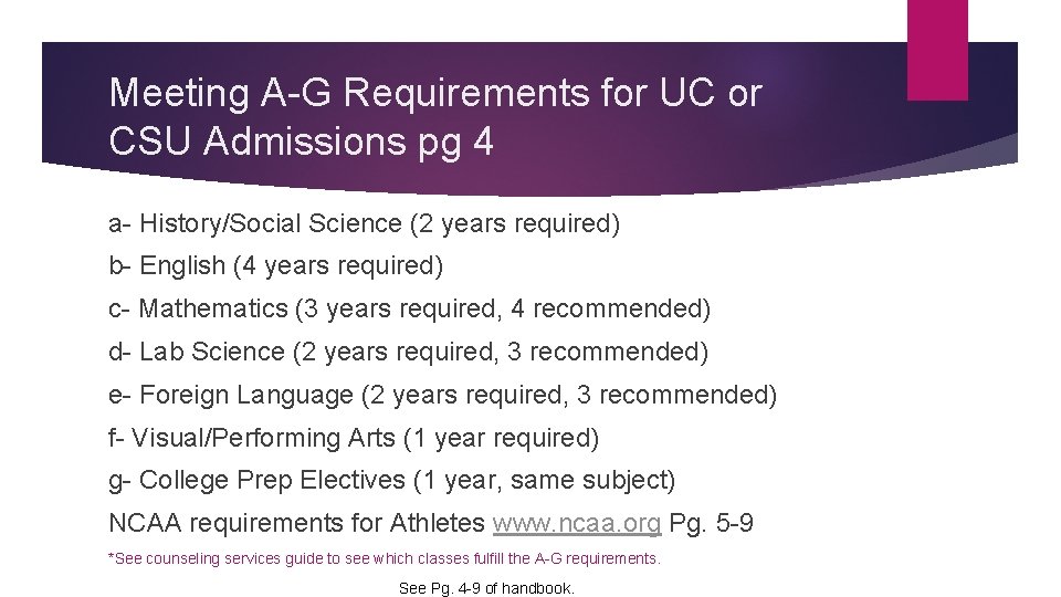 Meeting A-G Requirements for UC or CSU Admissions pg 4 a- History/Social Science (2