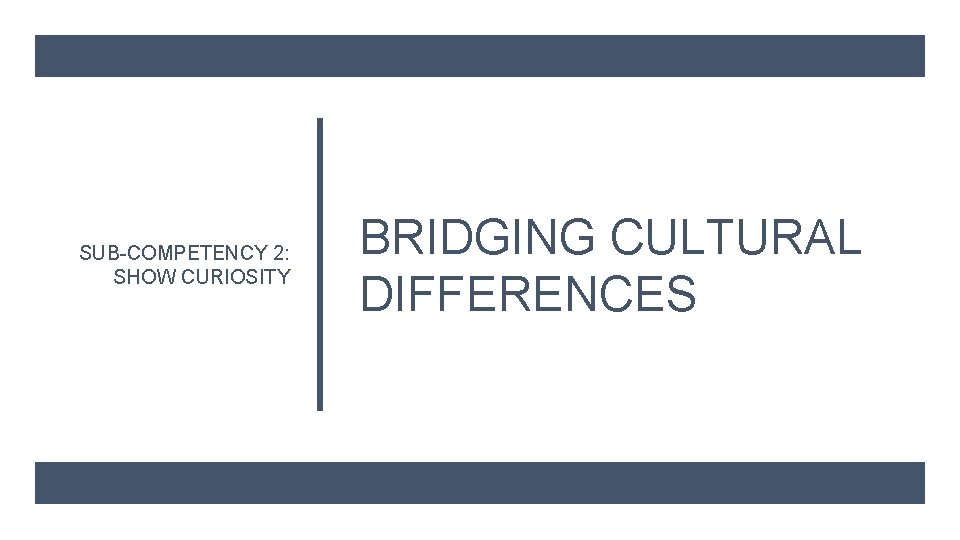 SUB-COMPETENCY 2: SHOW CURIOSITY BRIDGING CULTURAL DIFFERENCES 