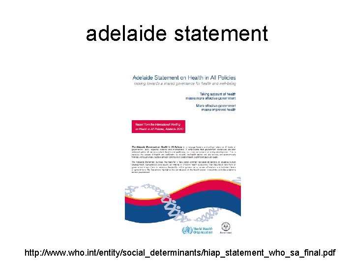 adelaide statement http: //www. who. int/entity/social_determinants/hiap_statement_who_sa_final. pdf 