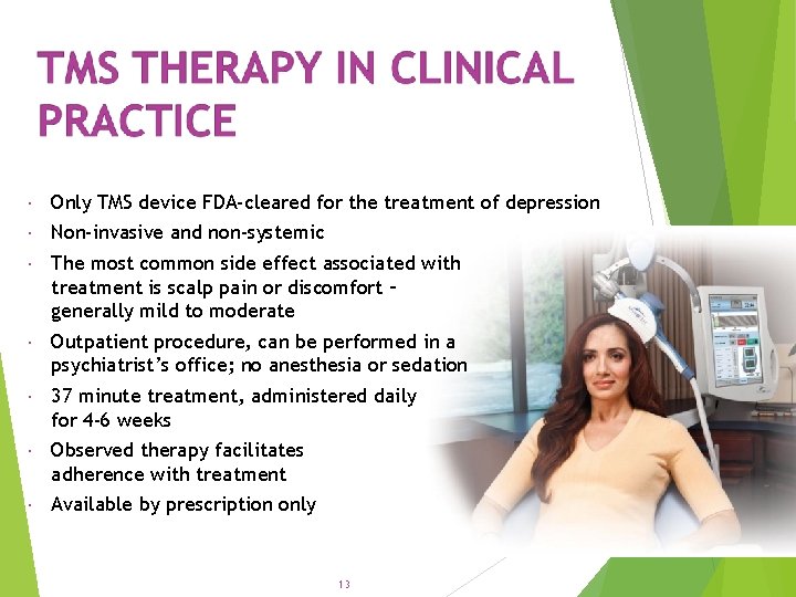  Only TMS device FDA-cleared for the treatment of depression Non-invasive and non-systemic The