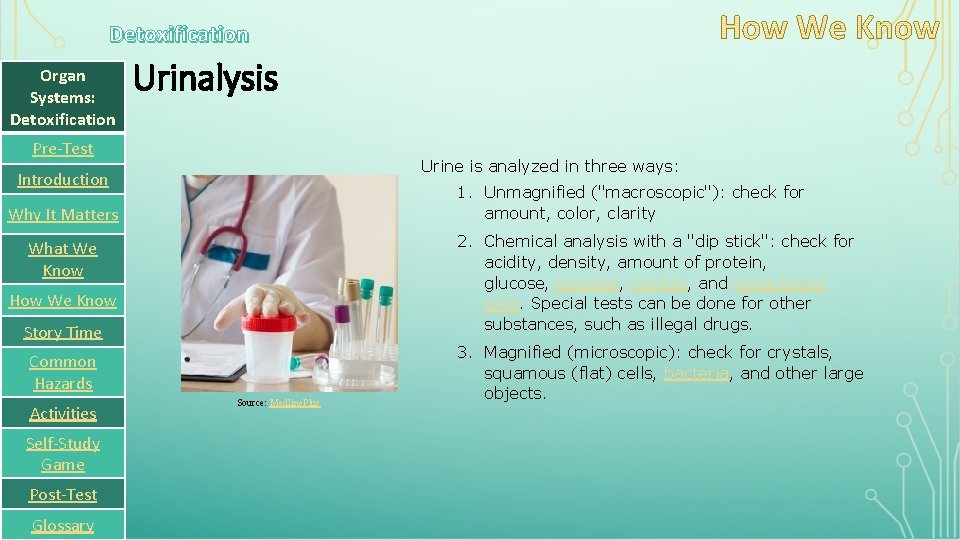 Detoxification Organ Systems: Detoxification Urinalysis Pre-Test Urine is analyzed in three ways: Introduction 1.