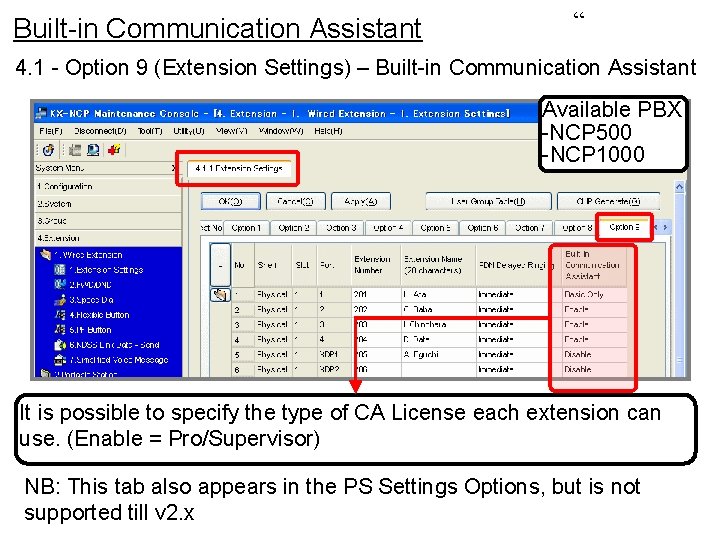 Built-in Communication Assistant “ 4. 1 - Option 9 (Extension Settings) – Built-in Communication Built-in Communication Assistant “ 4. 1 - Option 9 (Extension Settings) – Built-in Communication
