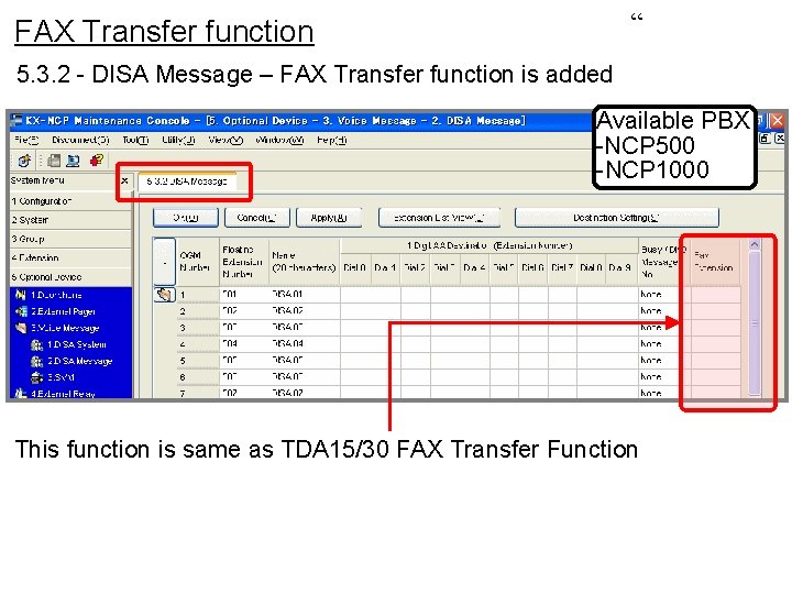 “ FAX Transfer function 5. 3. 2 - DISA Message – FAX Transfer function “ FAX Transfer function 5. 3. 2 - DISA Message – FAX Transfer function