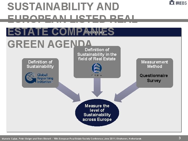 SUSTAINABILITY AND EUROPEAN LISTED REAL ESTATE COMPANIES GREEN AGENDA Challenges Definition of Sustainability in