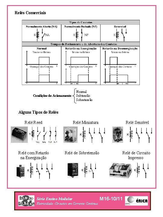 Relés Comerciais Condições de Acionamento Normal Subtensão Sobretensão Alguns Tipos de Relés Relé Reed