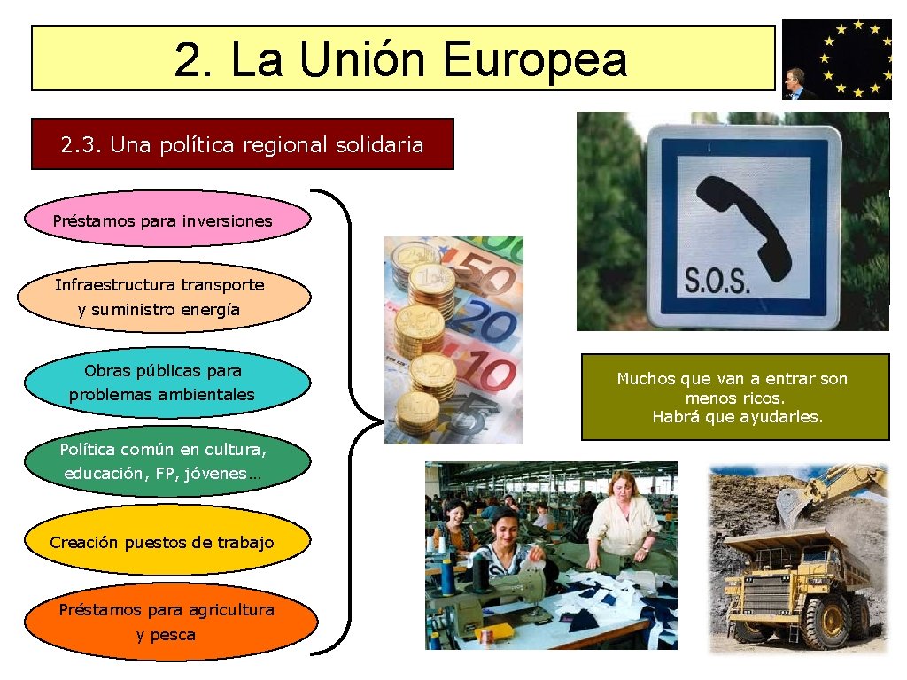 2. La Unión Europea 2. 3. Una política regional solidaria Préstamos para inversiones Infraestructura 2. La Unión Europea 2. 3. Una política regional solidaria Préstamos para inversiones Infraestructura