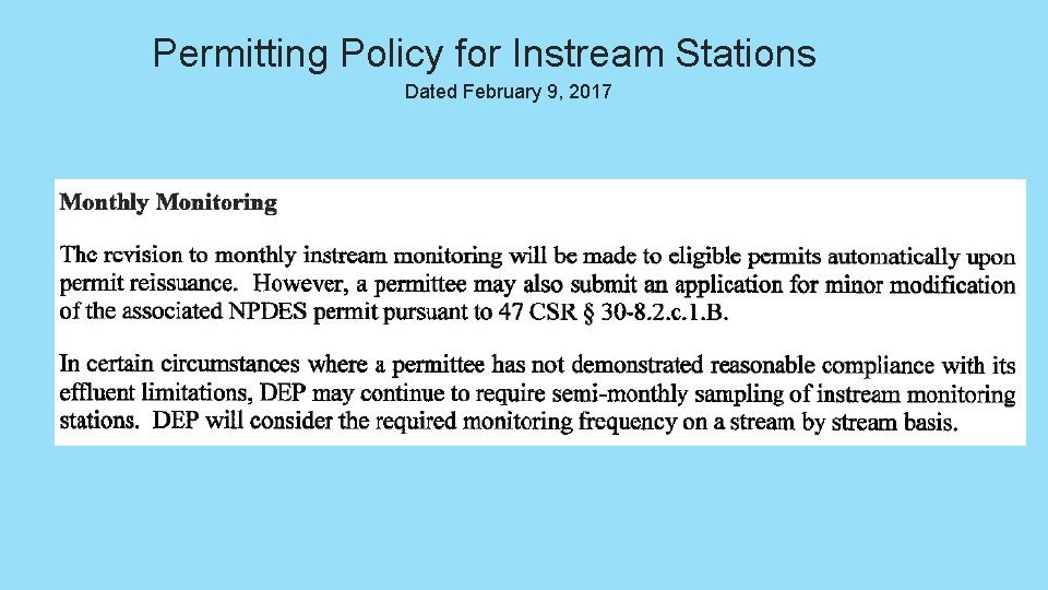 Permitting Policy for Instream Stations Dated February 9, 2017 