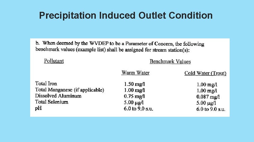 Precipitation Induced Outlet Condition 