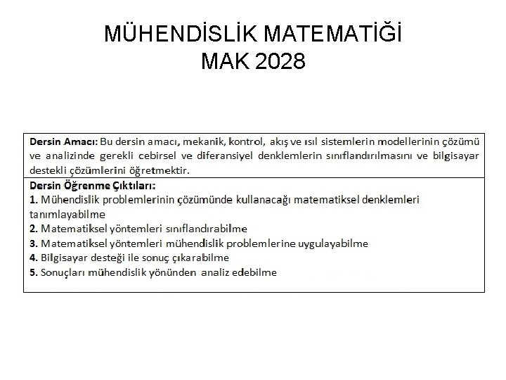 MÜHENDİSLİK MATEMATİĞİ MAK 2028 