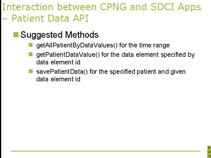 Interaction between CPNG and SDCI Apps – Patient Data API n Suggested Methods n