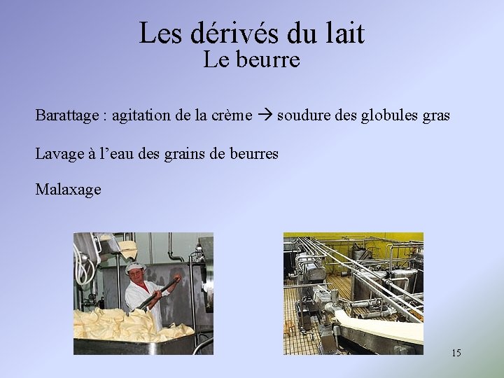 Les dérivés du lait Le beurre Barattage : agitation de la crème soudure des