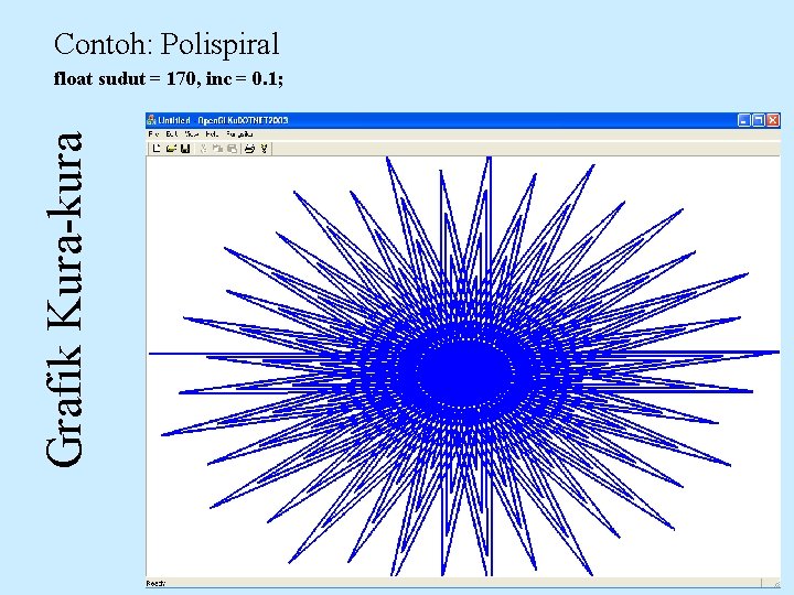 Contoh: Polispiral Grafik Kura-kura float sudut = 170, inc = 0. 1; 