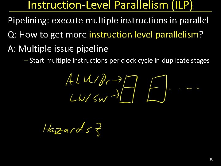 Instruction-Level Parallelism (ILP) Pipelining: execute multiple instructions in parallel Q: How to get more