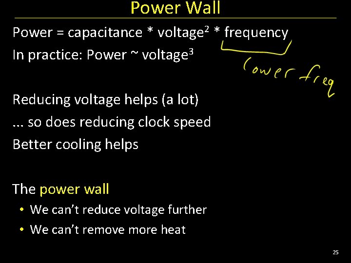 Power Wall Power = capacitance * voltage 2 * frequency In practice: Power ~