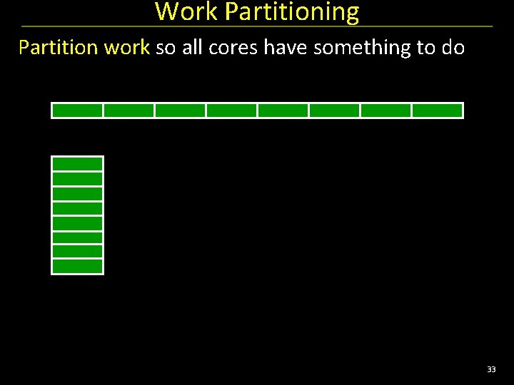 Work Partitioning Partition work so all cores have something to do 33 