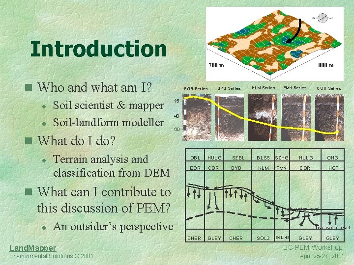 Introduction 700 m n Who and what am I? l Soil scientist & mapper